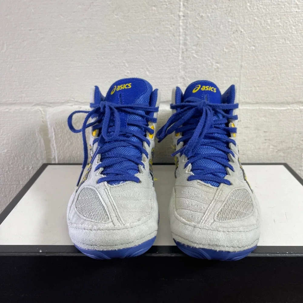 Asics Snapdown Gray True Blue J502Y Athletic Wrestling Shoes Sneaker Kids 5.5 US
